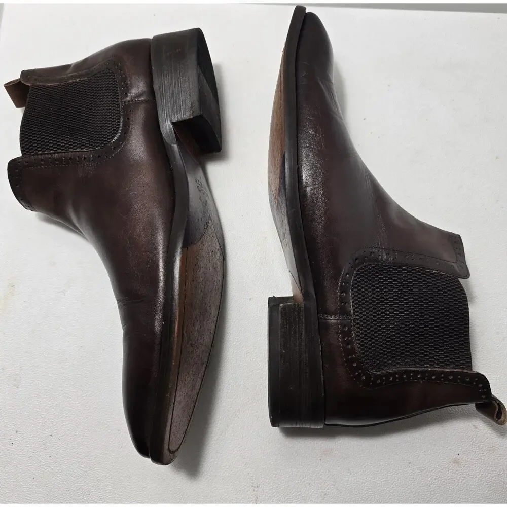 Maison Forte Chestnut Leather Chukka Style Boots Side Elastic Gore Size 9